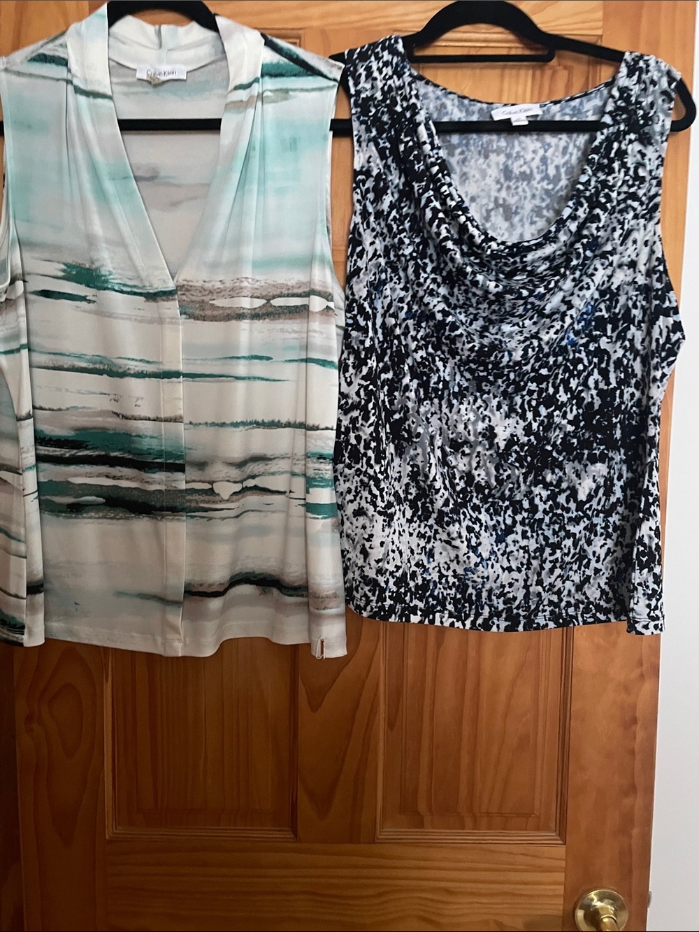 Mint, White and tan Watercolor Stripe Blouse/blue white print top cowl neck